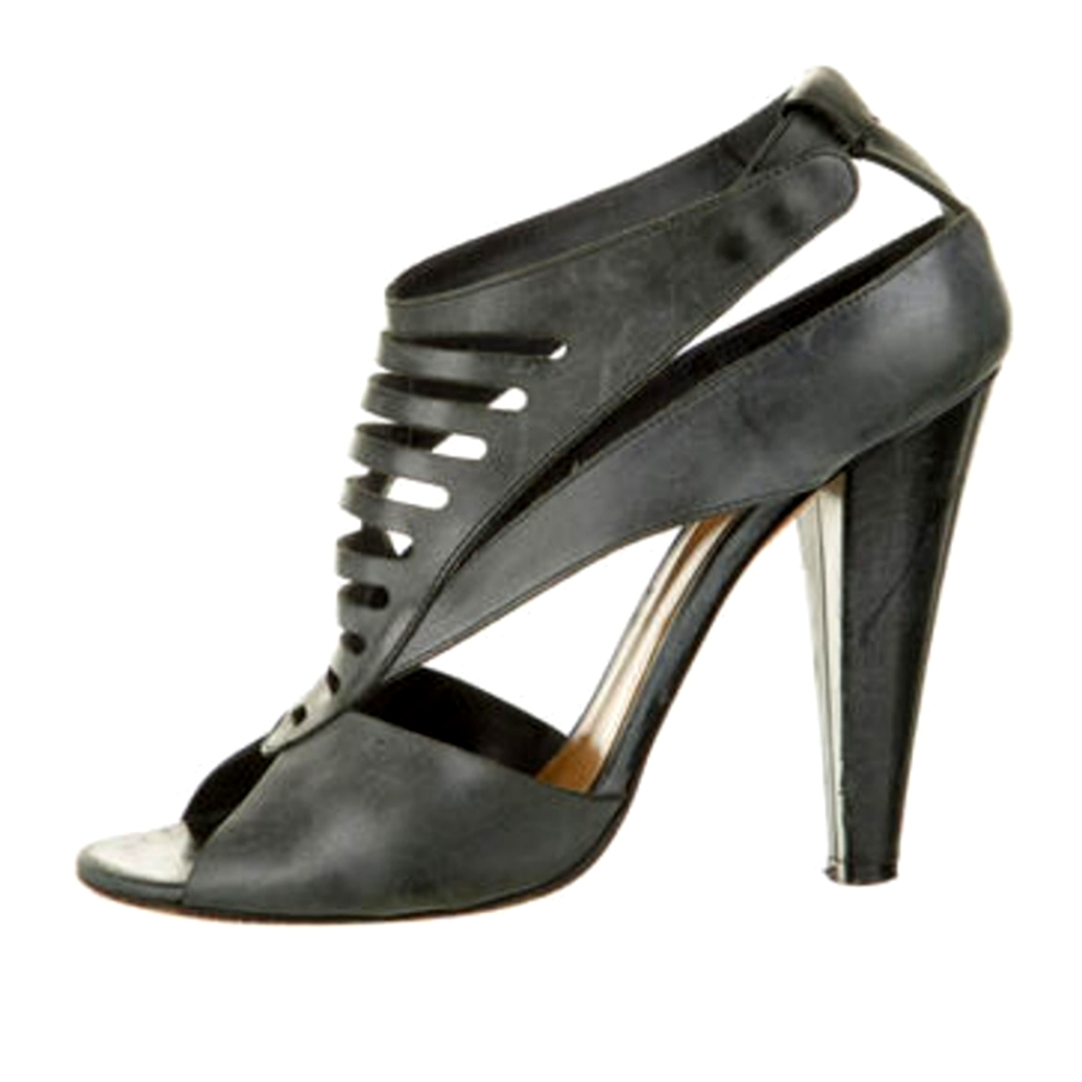 Chloe Charcoal Leather Cage T Strap Open Toe Pumps 39 8.5 $630